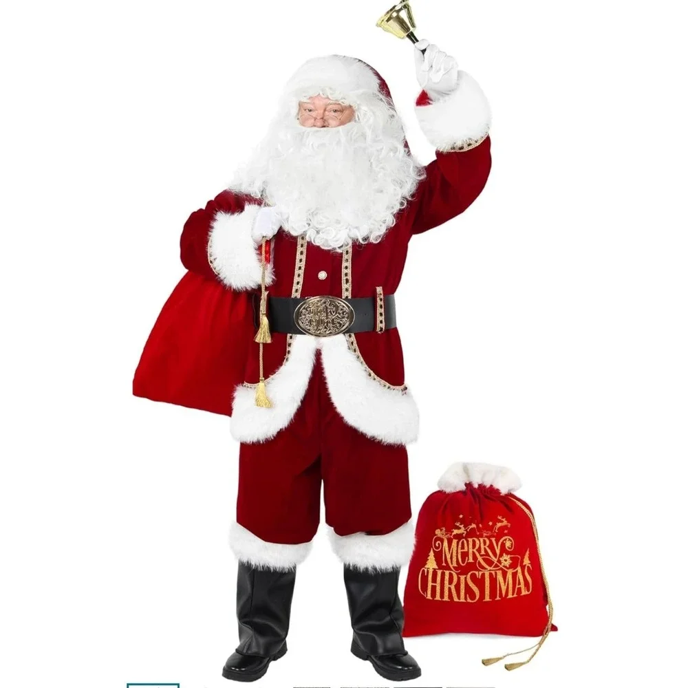 Santa Suit 2XL Adults Men 11pc Set Red Deluxe Classic Velvet Santa Clause